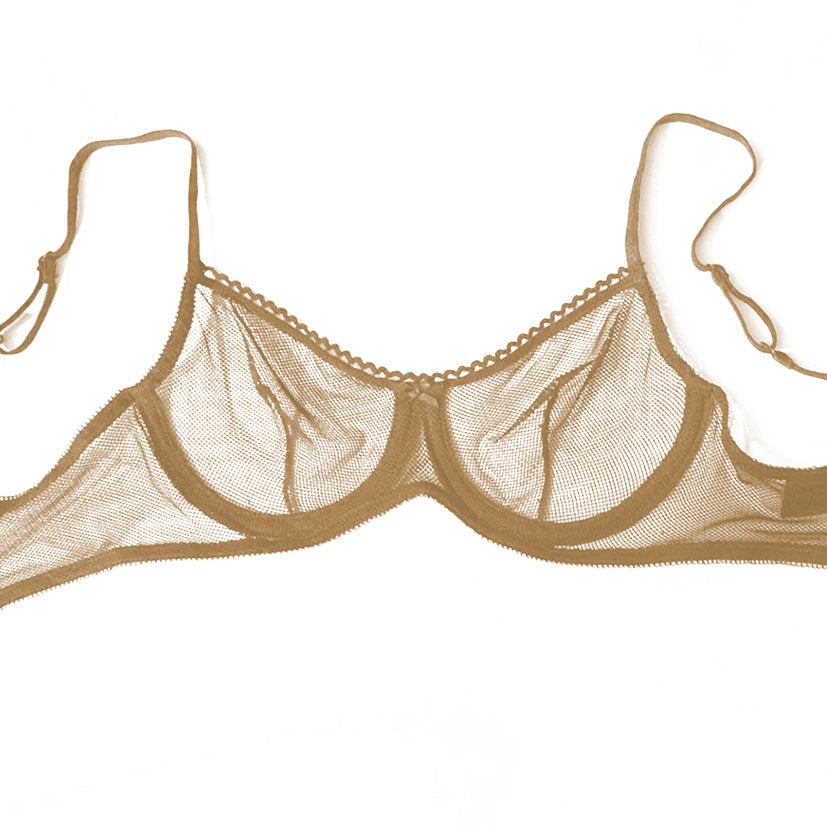 Fishnet Underwired Bra 34B / Beige / 100% Nylon Fishnet