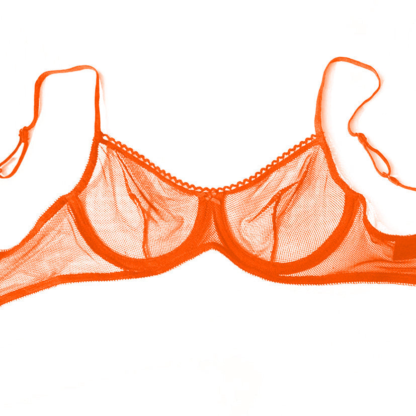 Fishnet Underwired Bra 32D / Fluorescent Orange / 100% Nylon Fishnet