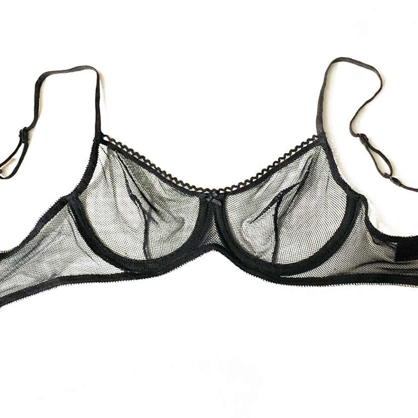 Fishnet Underwired Bra 32D / Black / 100% Nylon Fishnet