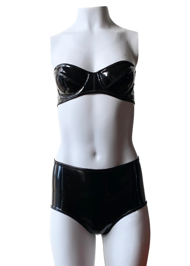 Faux Patent Leather Strapless Bra