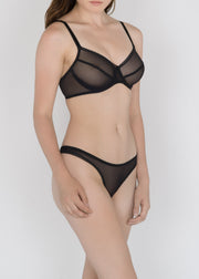 Sheer French Tulle Thong in Neutrals - DEBORAH MARQUIT
